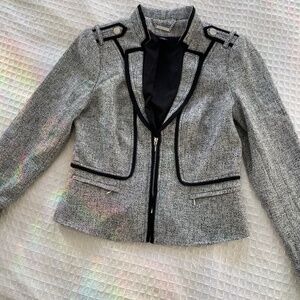 White House Black Market Women's Black Gray Jacket Blazer Tweed Zip Size 6
